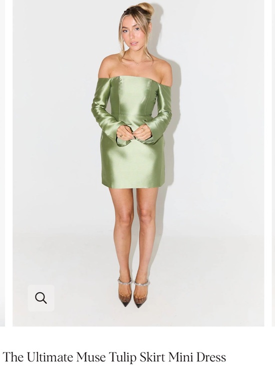 Odd Muse Dresses & Skirts - Off-Shoulder Satin Mini Dress in Sage Green